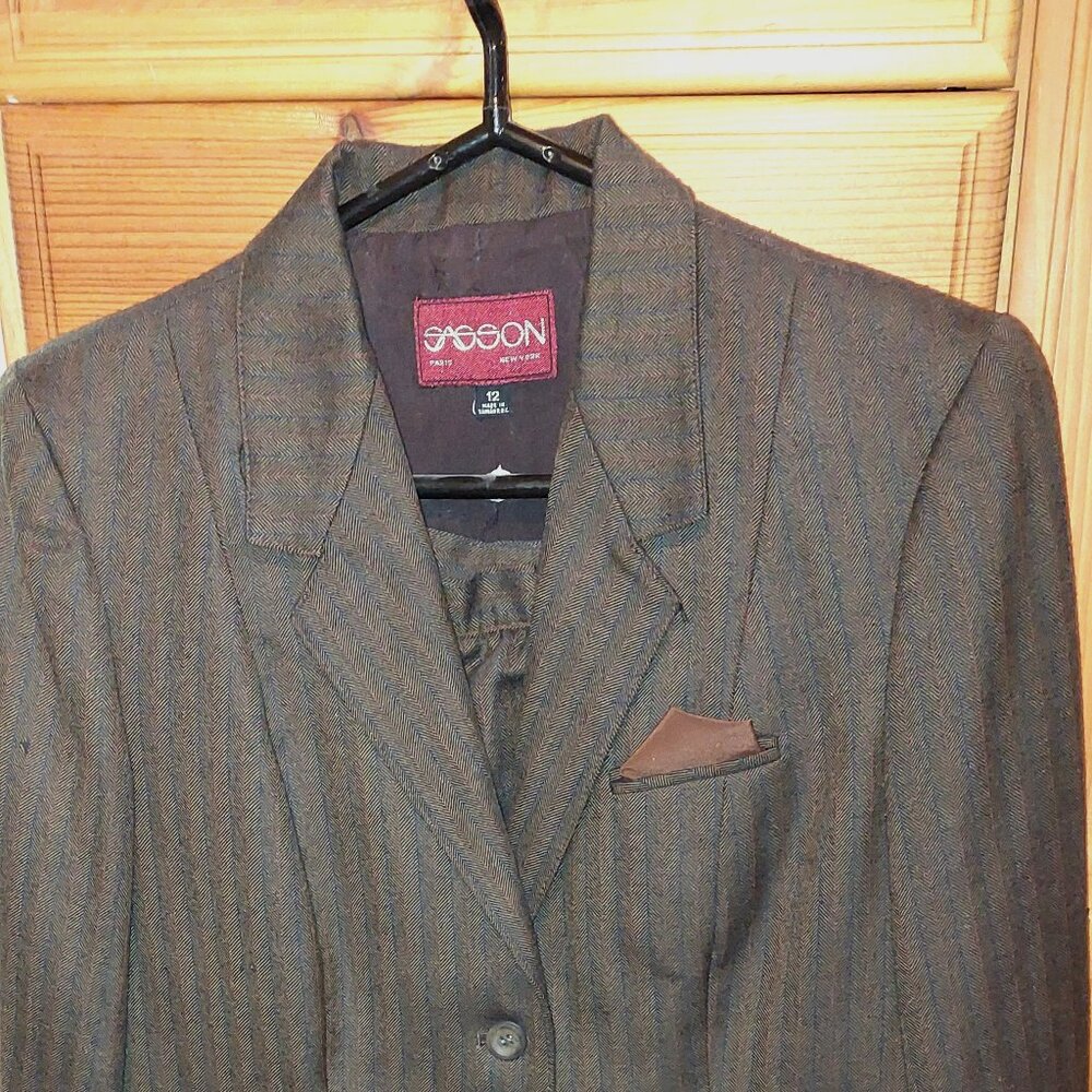 Sasson Women's Brown Tweed Wool Skirt Suit size 12